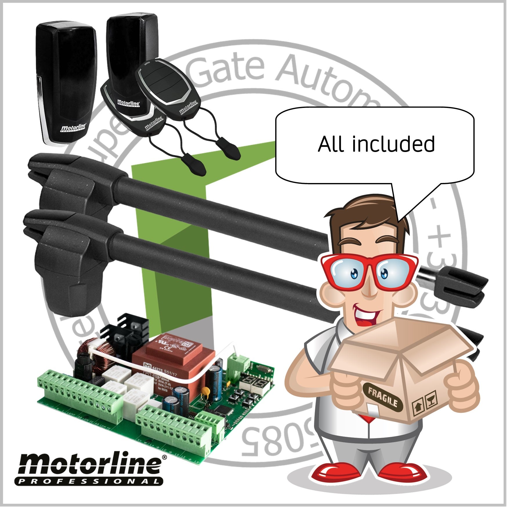 Motorline LINCE Double Leaf Gate Kit - For Entrances up to 8m (24ft)