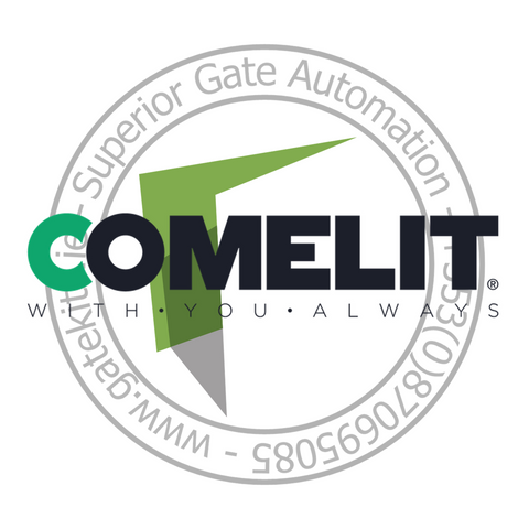 Comelit logo with green and black text on a white background
