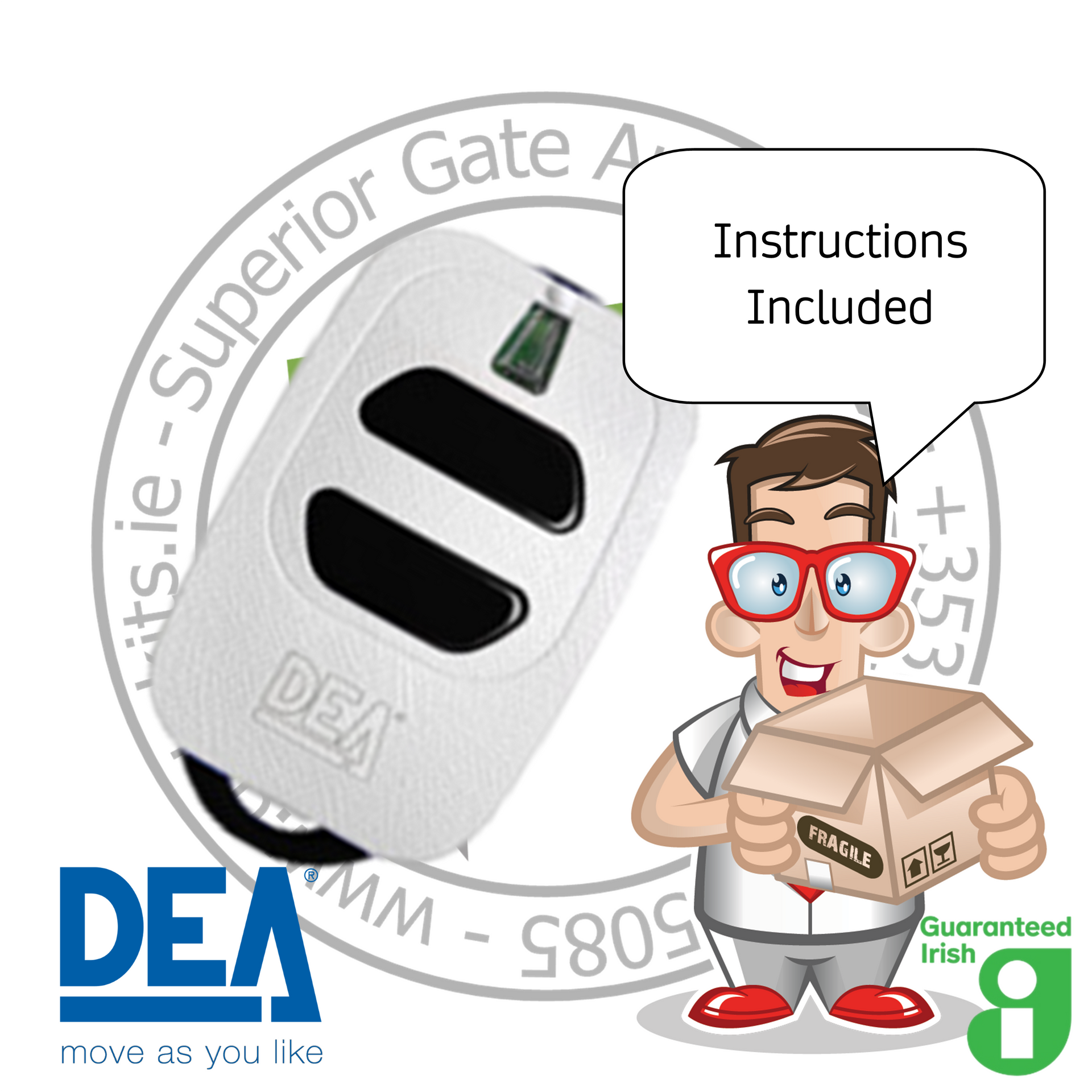 DEA remote control 'Instructions Included'.