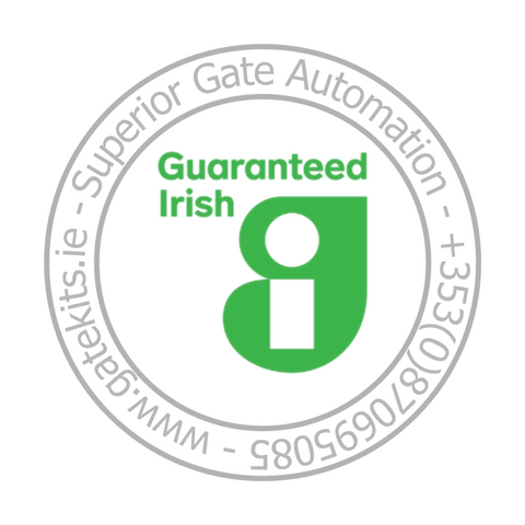 Circular GATEKITS logo with 'Guaranteed Irish' text and green 'g' on a white background